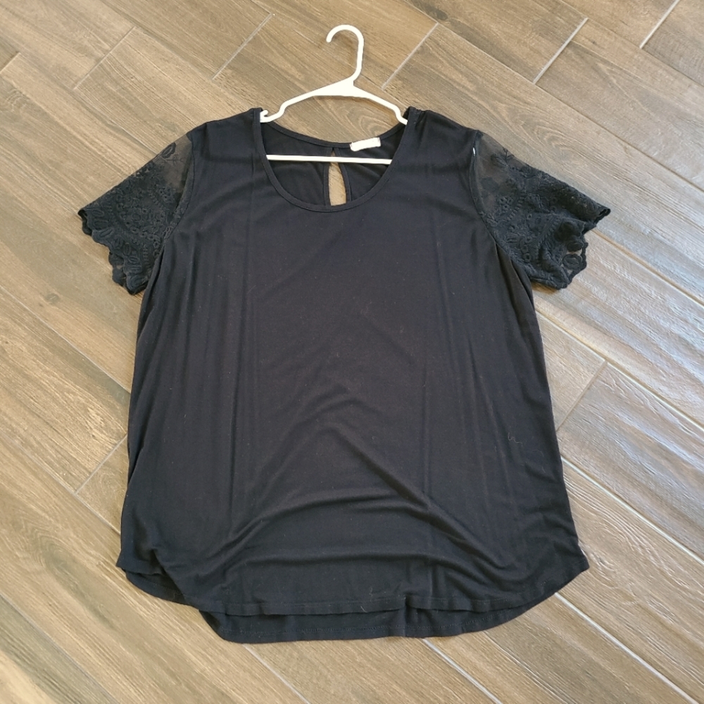 Black Lace Sleeve Top